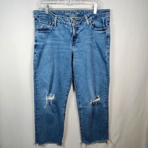Old Navy OG Loose‎ Low Rise Distressed Raw Hem Jeans Blue Womens 14